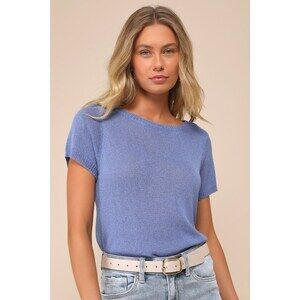 Lulus Clean Aesthetic Blue Short Sleeve Sweater Top - Size XL
